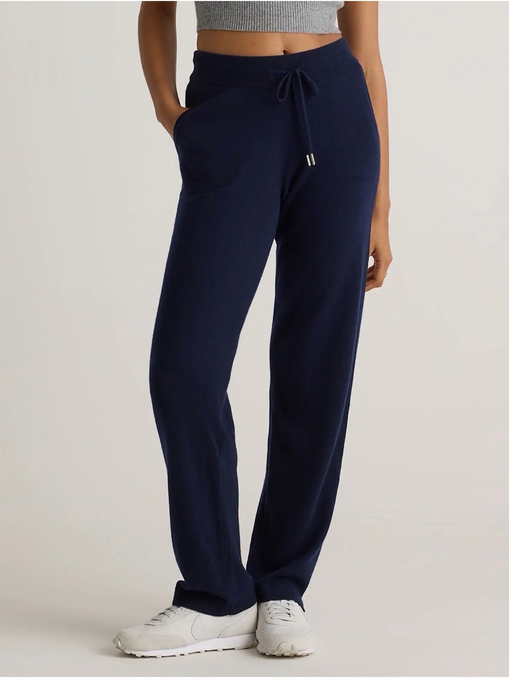 Quince 100% Mongolian Cashmere Navy Drawstring Straight-Leg Joggers